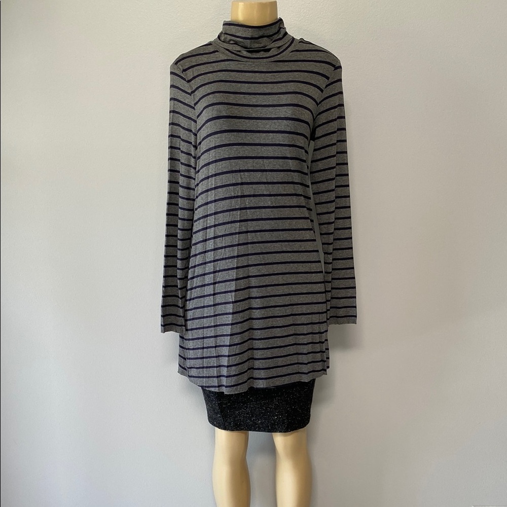 Anthropologie Bailey 44 Striped Gray Blue and Black Turtleneck Dress Size S